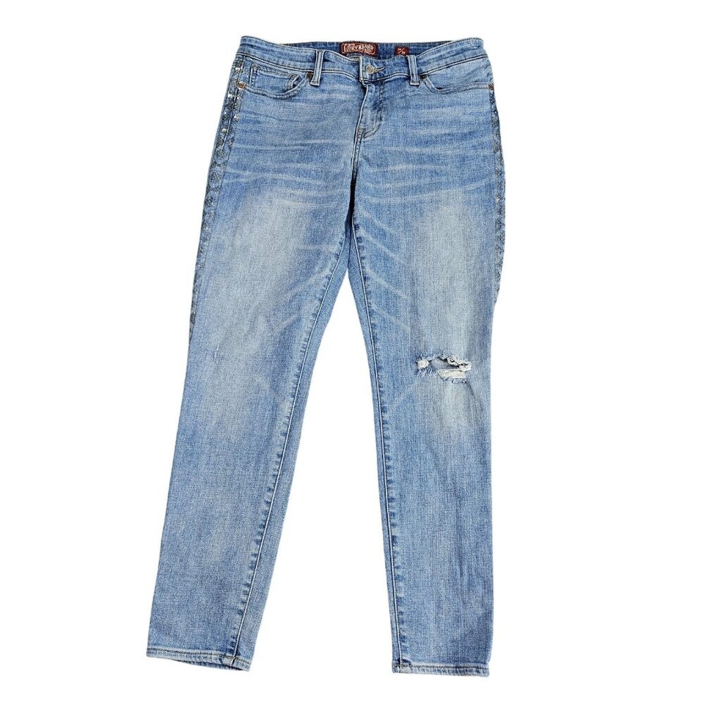 Lucky Brand Ava Skinny Jeans Womens‎ 10 / 30 Silver Metallic Stripe Denim